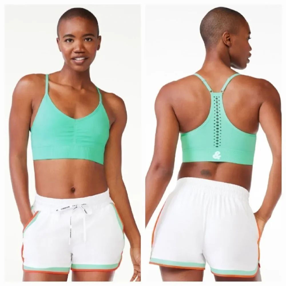 🔸️NWT Love & Sports Aqua Mint Seamless Vneck Sports Bra Small